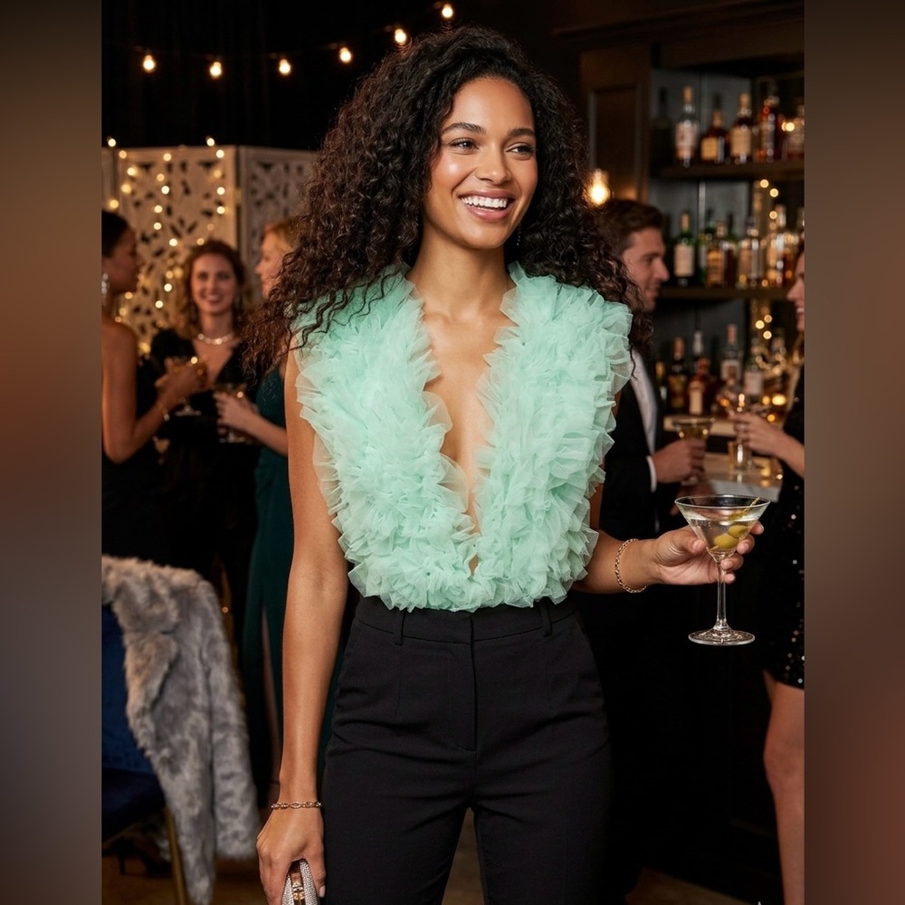 Mint Ruffle Tulle Bodysuit - NWT